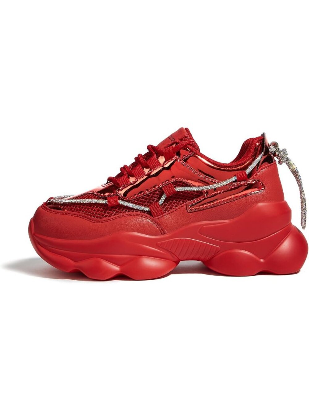 Women's Red Sparkly Bling Rhinestone Rope Casual Chunky Walking Sneakers Shoes